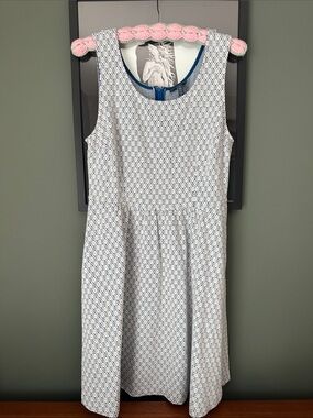 ModCloth White and Blue Sleeveless A-Line Midi Dress